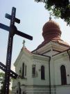 Włodawska cerkiew - widok z krzyżem prawosławnym