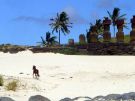 Plaża Anakena, jedyna prawdziwa plaża na wyspie z biało - różowym delikatnym piaskiem